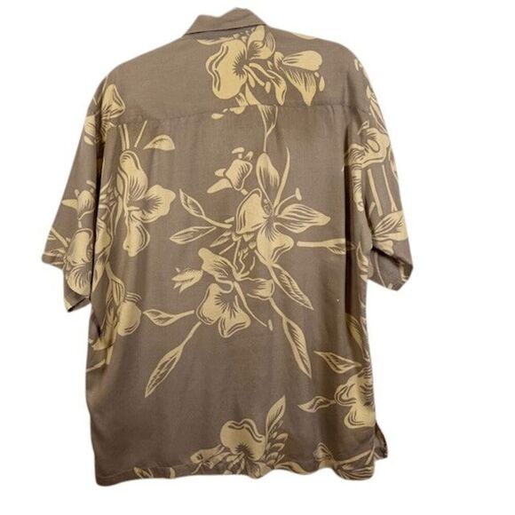 Island Republic 100% Silk Hawaiian Print Button Front Shirt Tan Cream Size Large - Picture 3 of 9